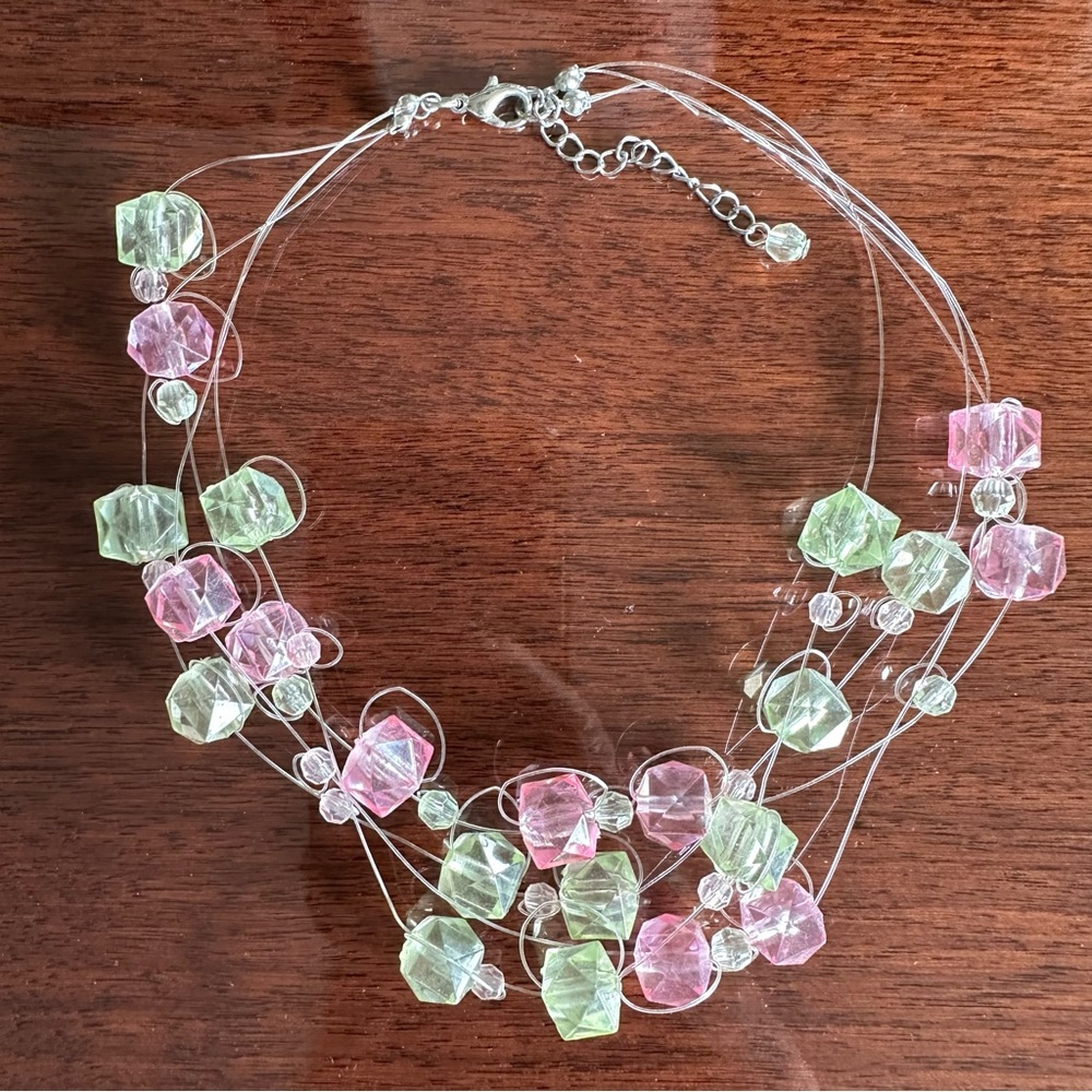 Pink and Green Beaded Necklace